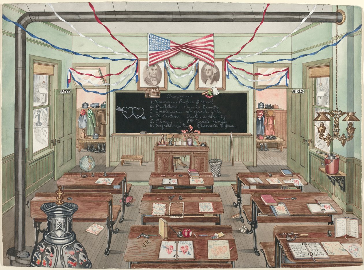 田舎の学校の部屋、1900年 作： パーキンスハーンリー