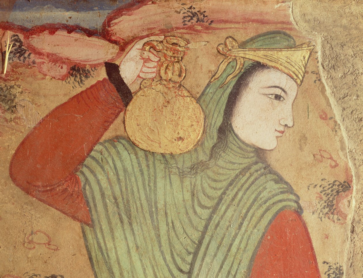 シャー・アッバス1世の裁判所からワインを運ぶ男、1585-1625年（詳細） 作： ペルシャ語学校