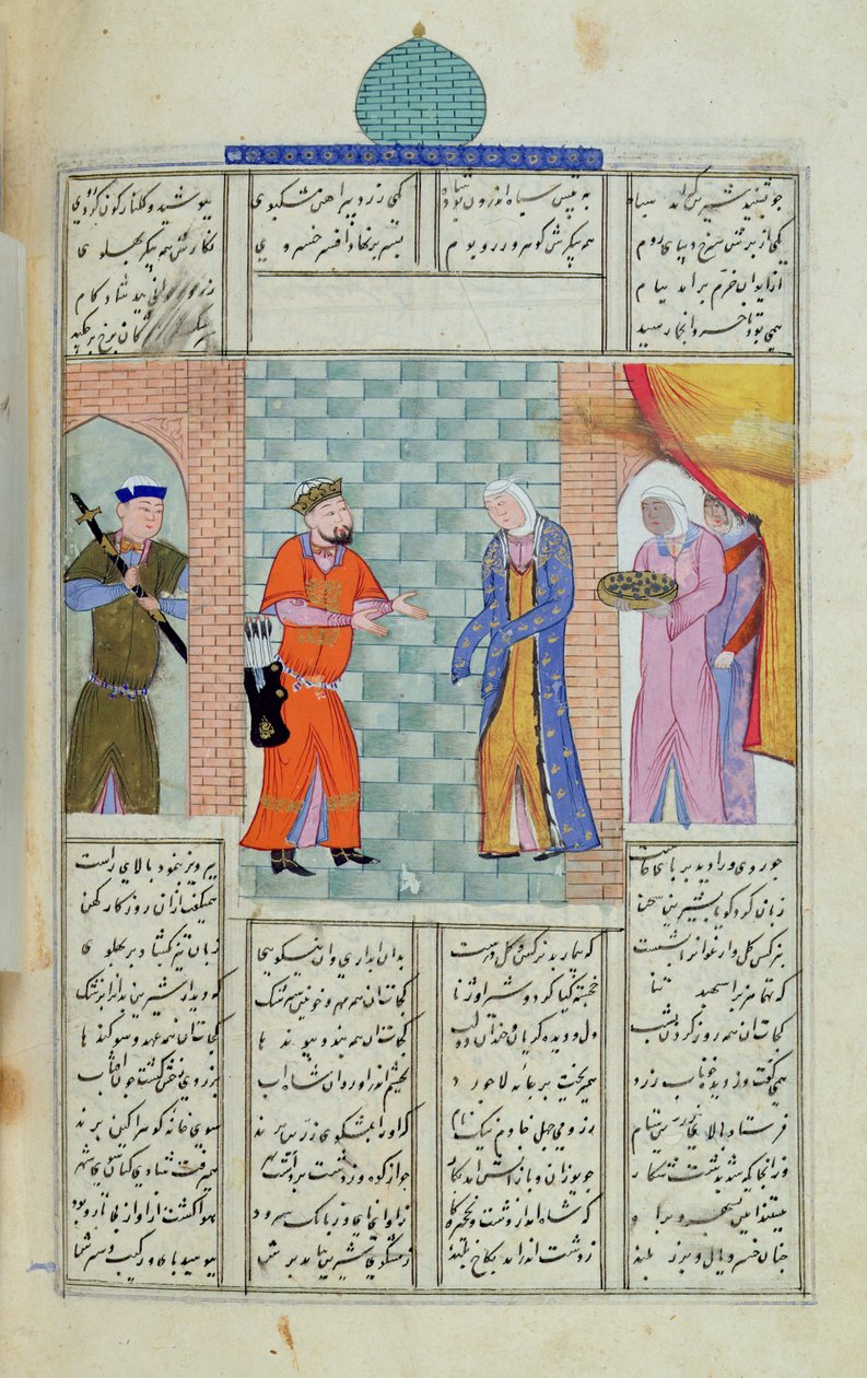Ms C-822アブラル・カシム・マヌール・フィルダウシ（c.934-c.1020）による「Shahnama」（王の書）からの宮殿でのKhosroとChirinの出会い 作： ペルシャ語学校