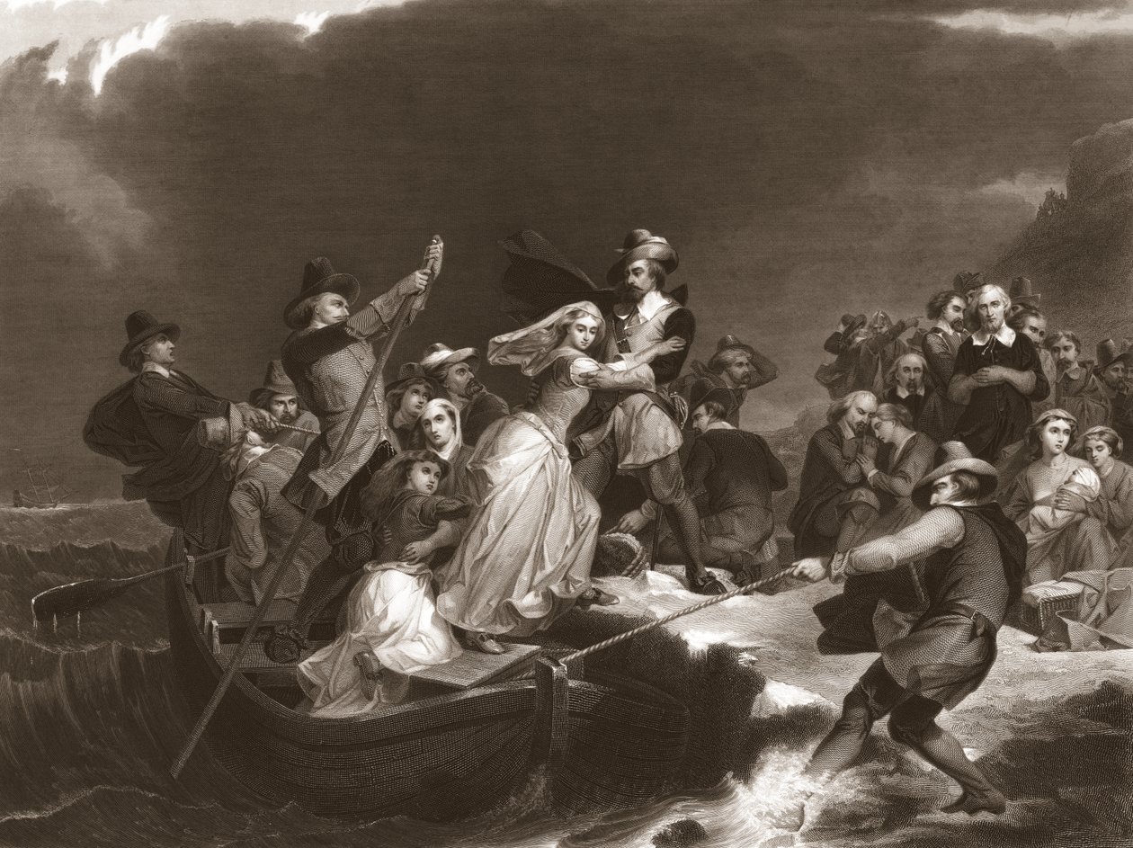 1620年にプリマスロックに上陸した巡礼者、1869年 作： ピーター・フレデリック・ロテルメル