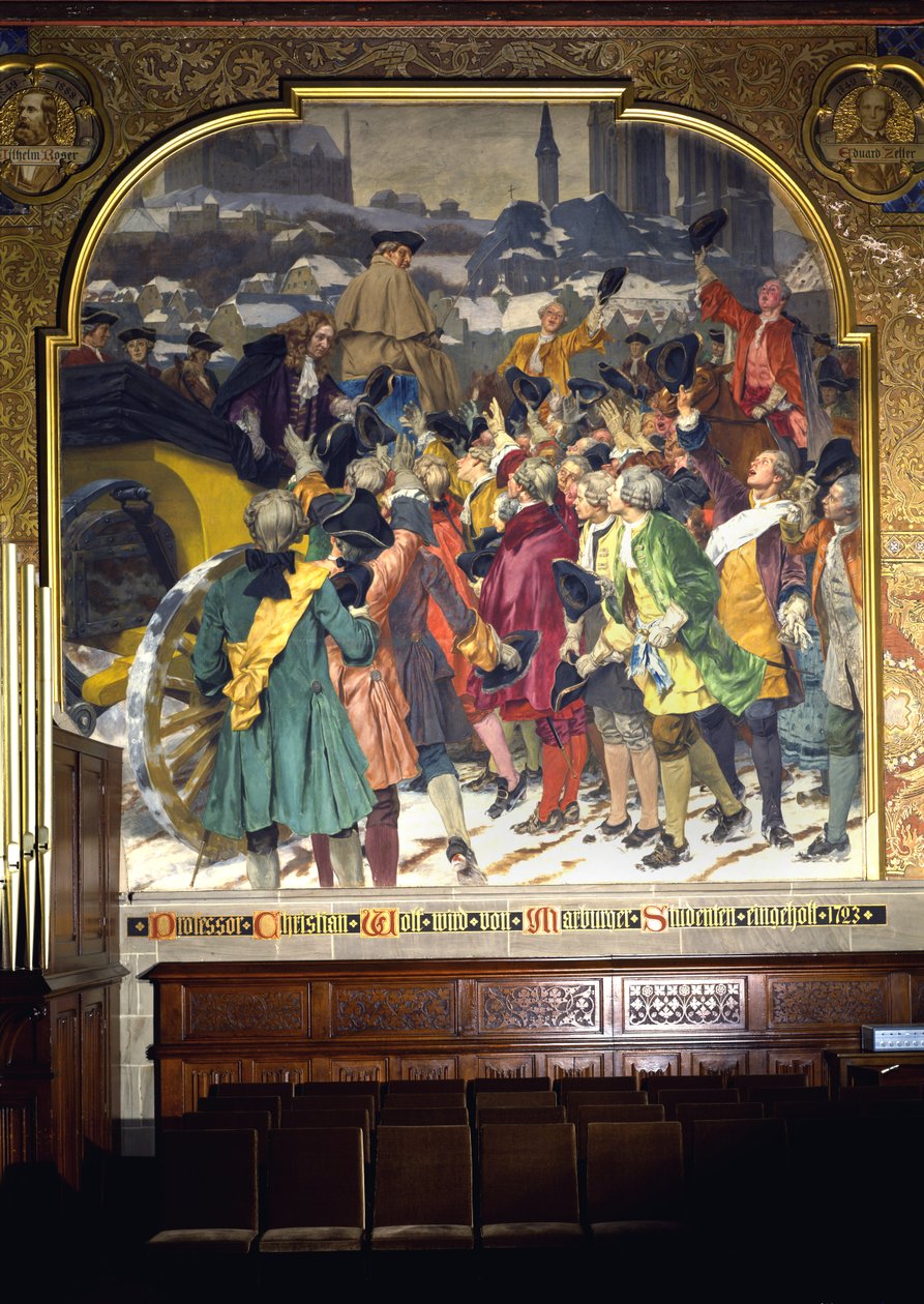 1723年、1903年にマールブルクに到着したクリスチャンウォルフ教授を取り巻く学生 作： ピーター・ヨハン・テオドール・ヤンセン