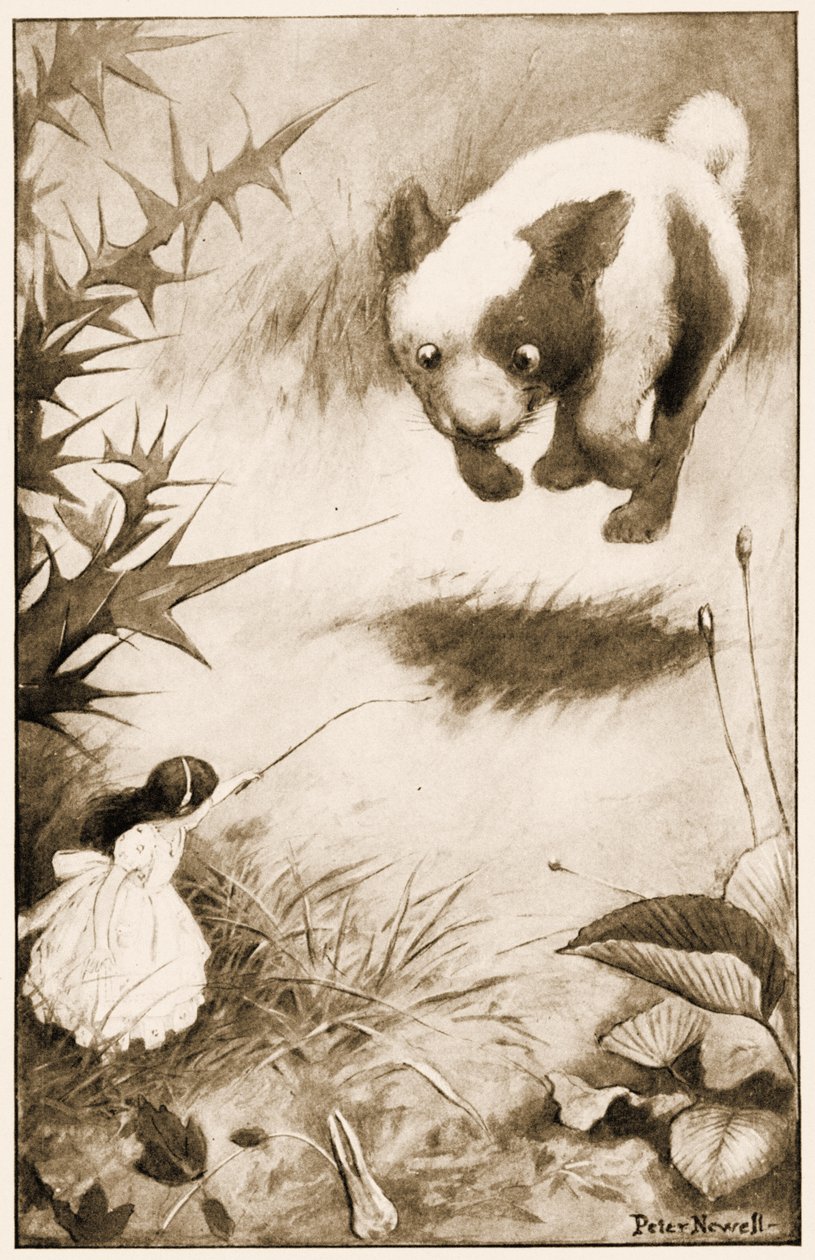 子犬が空中に飛び込んだ、ルイスキャロルアリスワンダーランドの冒険のイラスト、1901 作： ピーター・ニューウェル