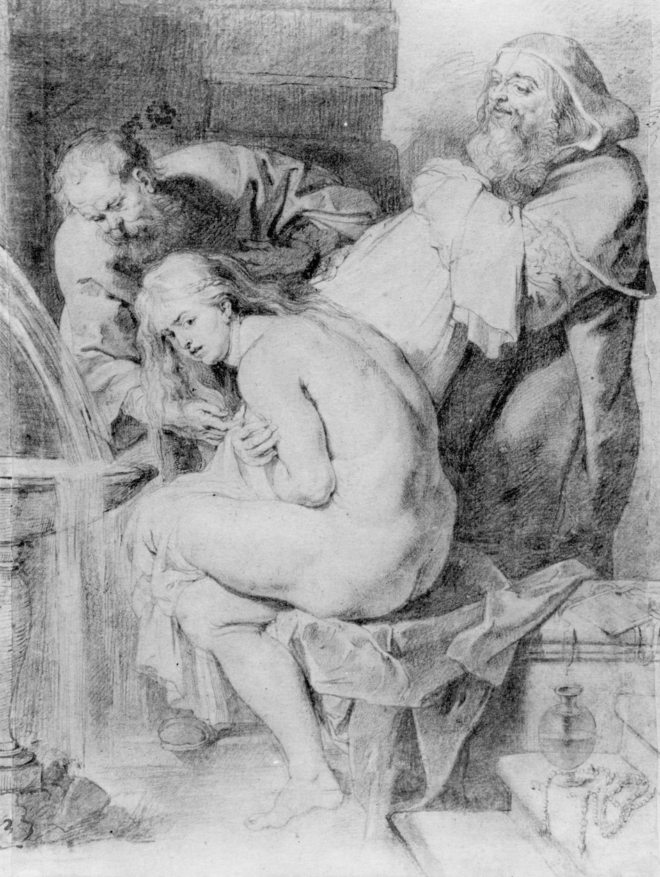 ルーカスフォルスターマンが描いたスザンナと長老、1620年頃（チョーク、ペン、紙にインク） 作： ピーター・ポール・ルーベンス