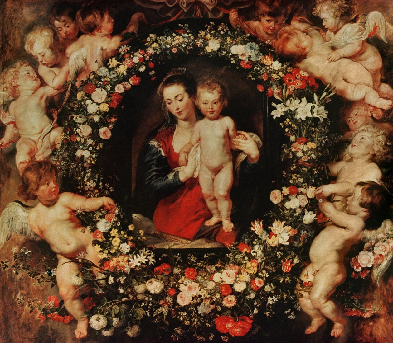 花のガーランドのある処女、c.1618-20 作： ピーター・ポール・ルーベンス