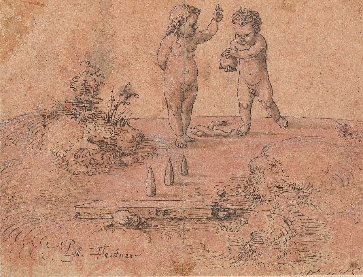 ボールで遊ぶ 2 人の子供、1500 年から 1546 年。 作： ピーター・フレトナー
