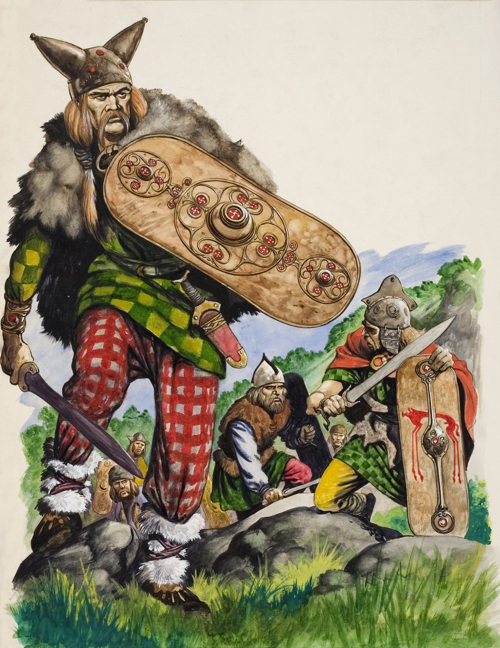 ケルトの戦士たち（紙にグワッシュ） 作： ピータージャクソン