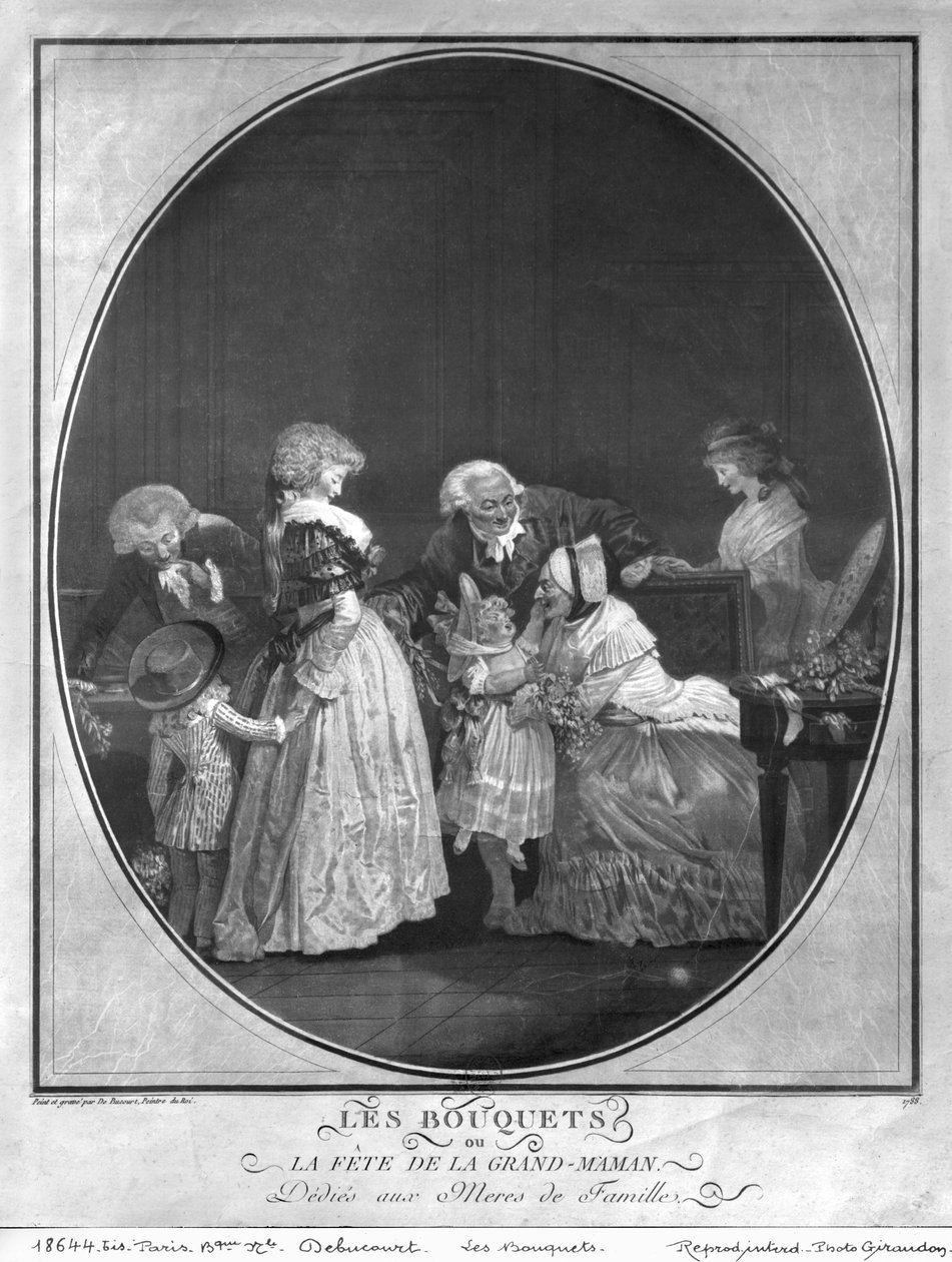 花の束または祖母を祝う、1788年 作： フィリベール・ルイ・デビューコート