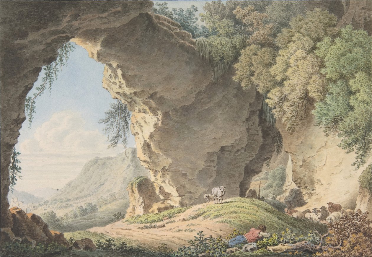 眠る羊飼いのいる岩の多い風景、1817年。 作： フィリップハインリッヒダンカー