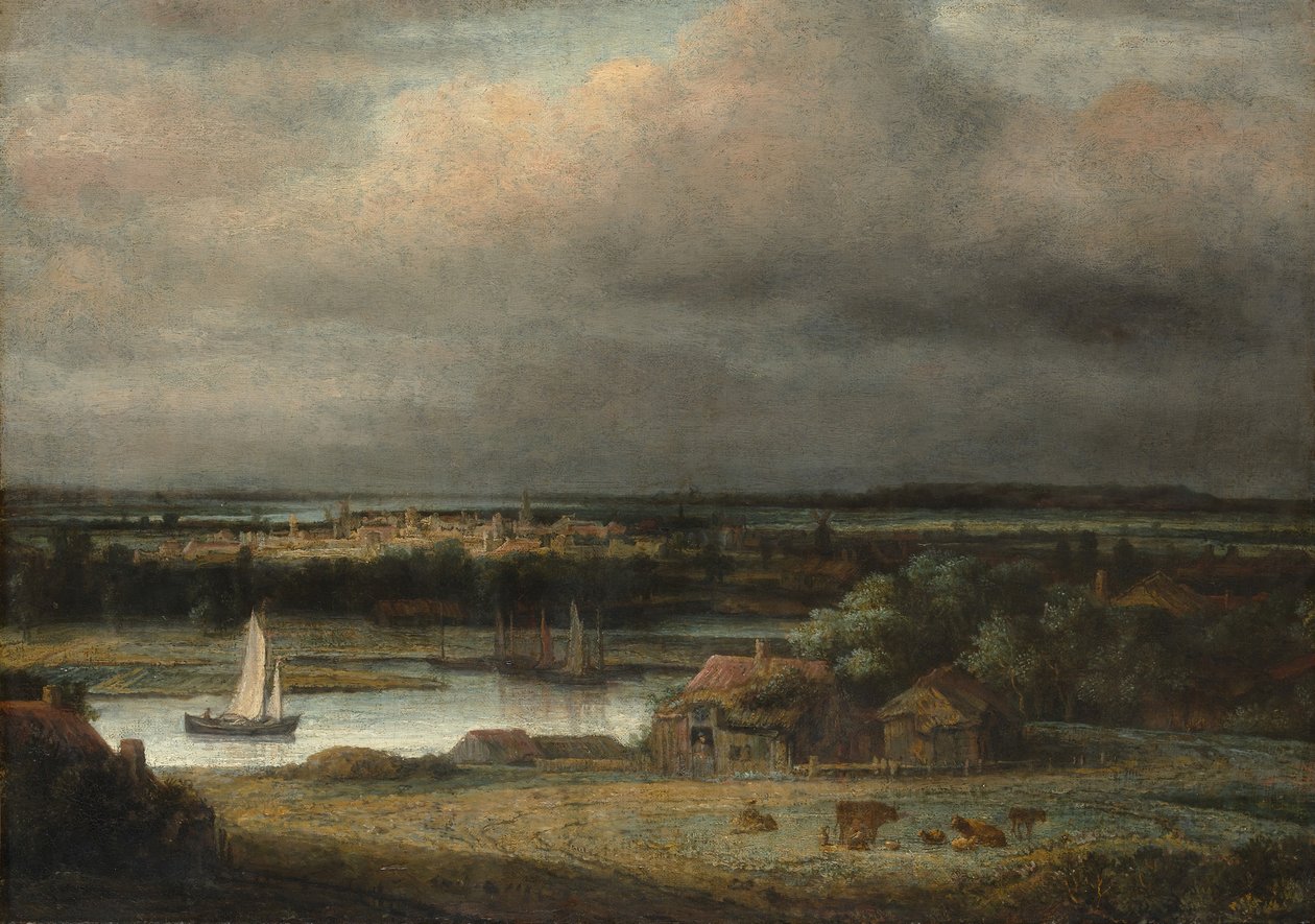 広い川の風景、カリフォルニア州。 1648-49。 作： フィリップ・コニンク
