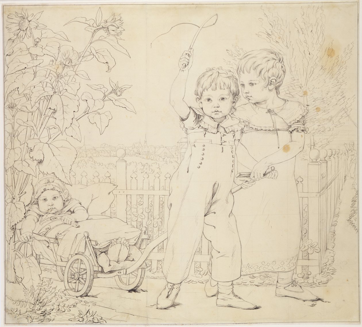 Hulsenbeck Children、1805-6（紙に鉛筆でペンとインク） 作： フィリップオットールンジ