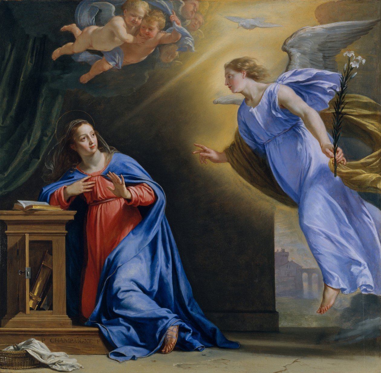 受胎告知、ca。 1644。 作： フィリップ・ド・シャンペーン