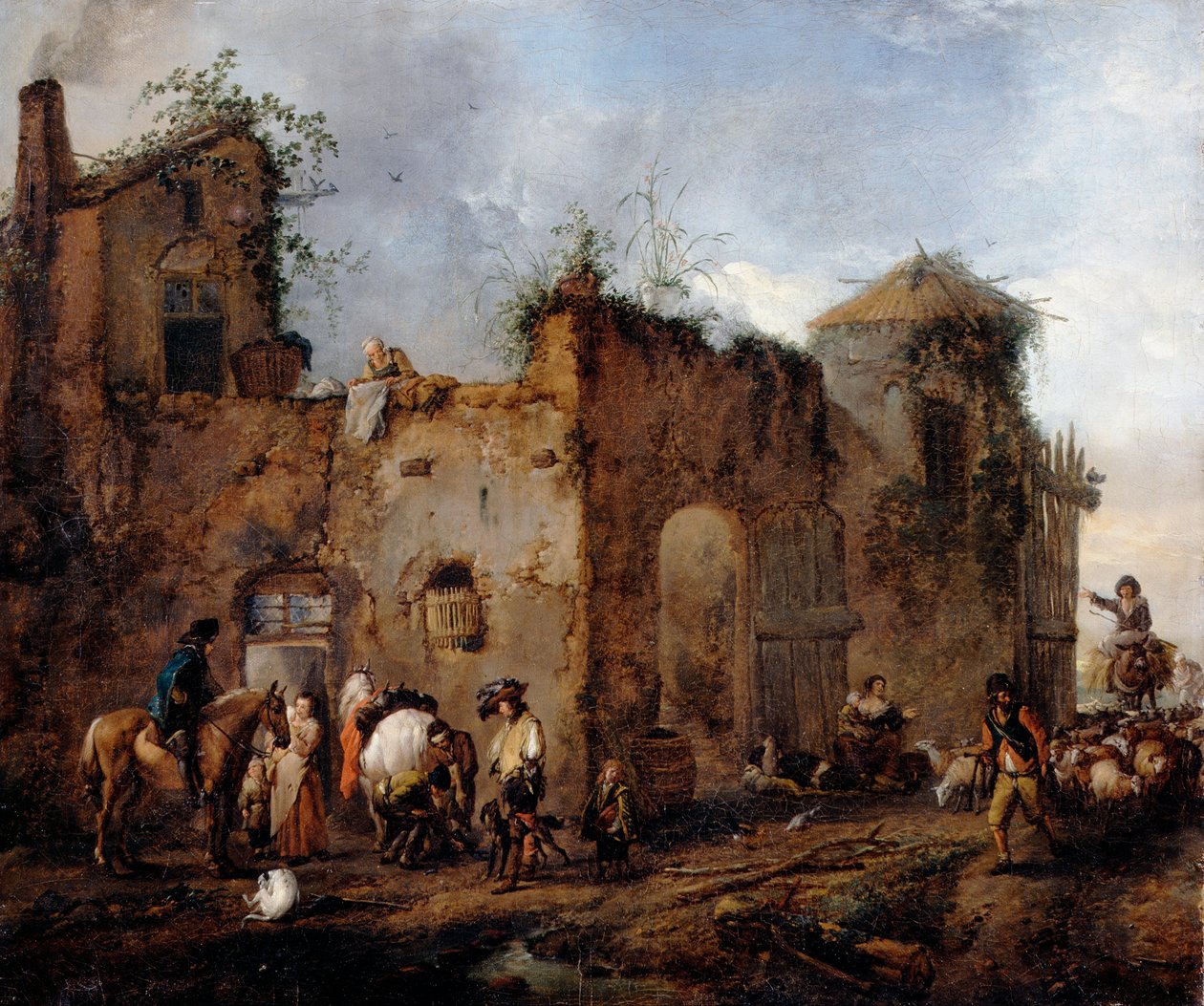 蹄鉄工が馬を履く中庭 作： Philips Wouwerman