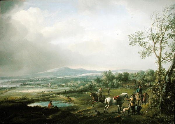 広範な景観の中のホーキングパーティー 作： Philips Wouwerman