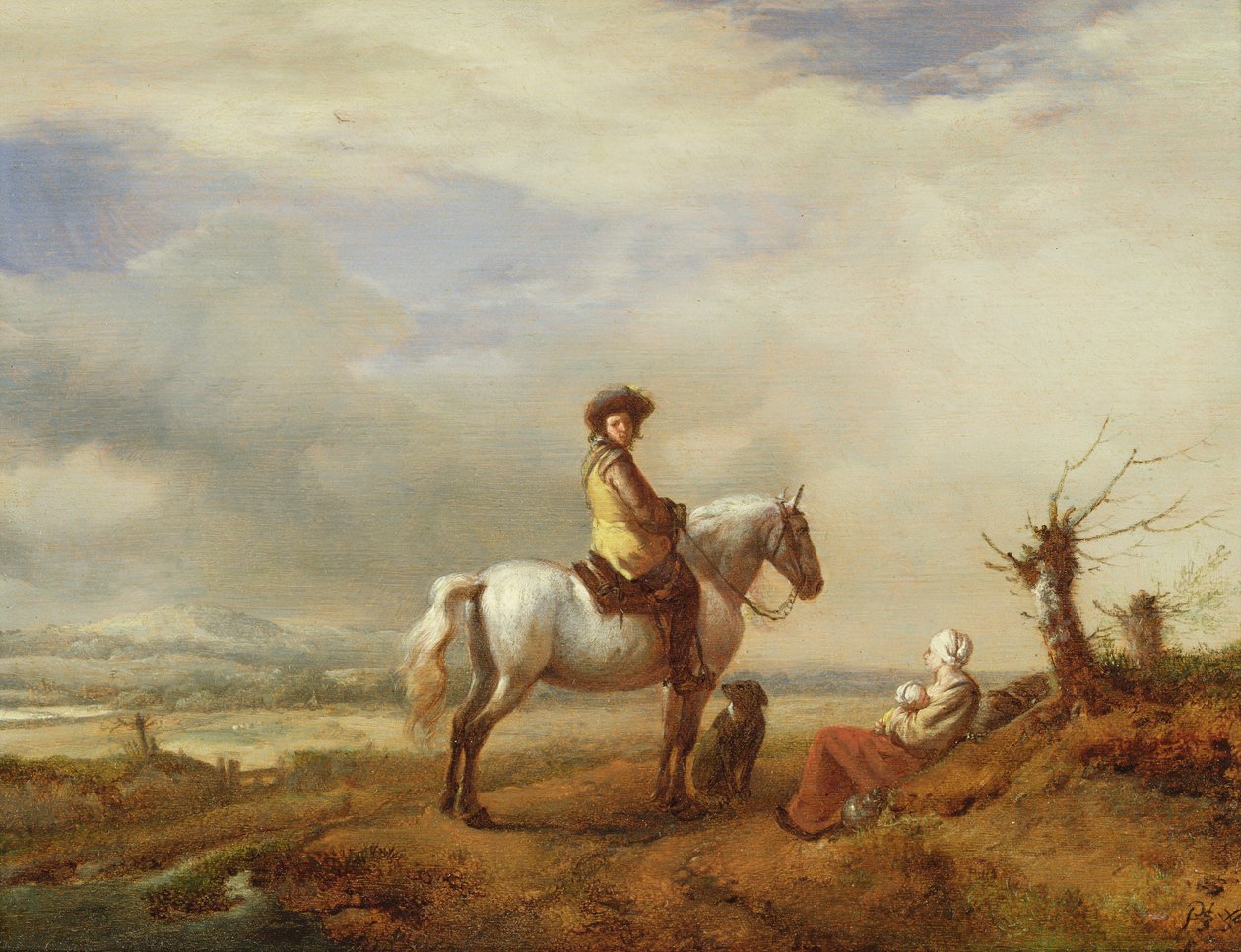 女性と子供を持つ馬の男 作： Philips Wouwerman