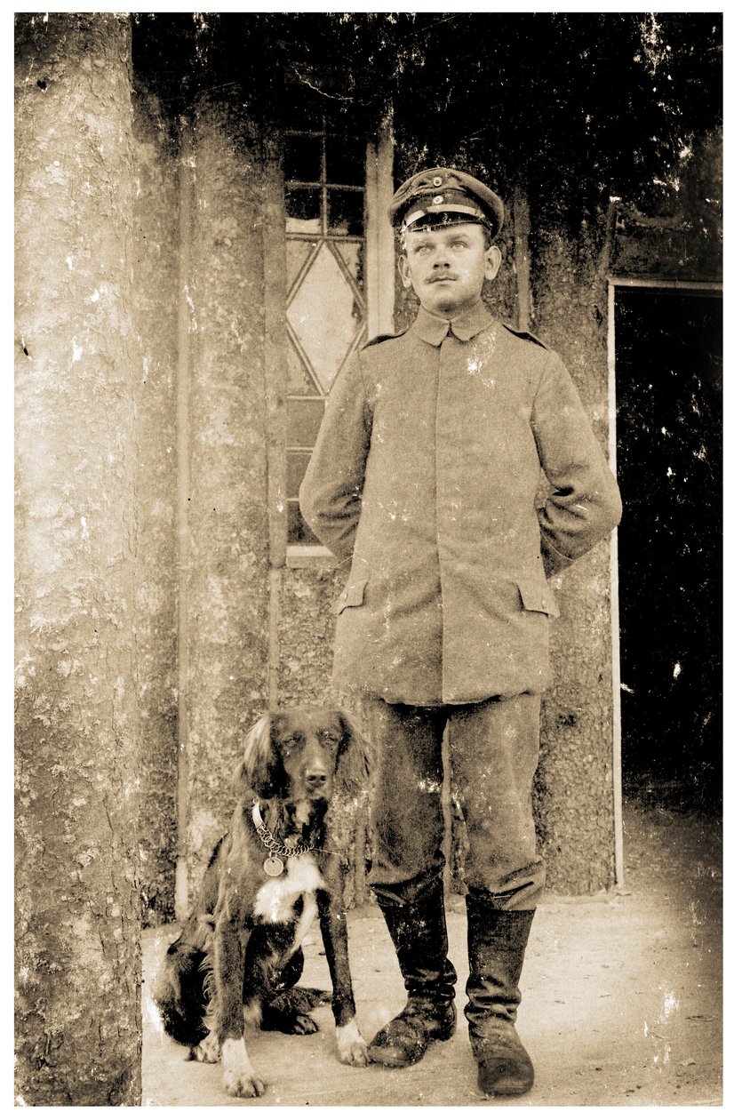ドイツ陸軍のフェルドウェーベル（軍曹）と犬 作： 写真家ドイツ語