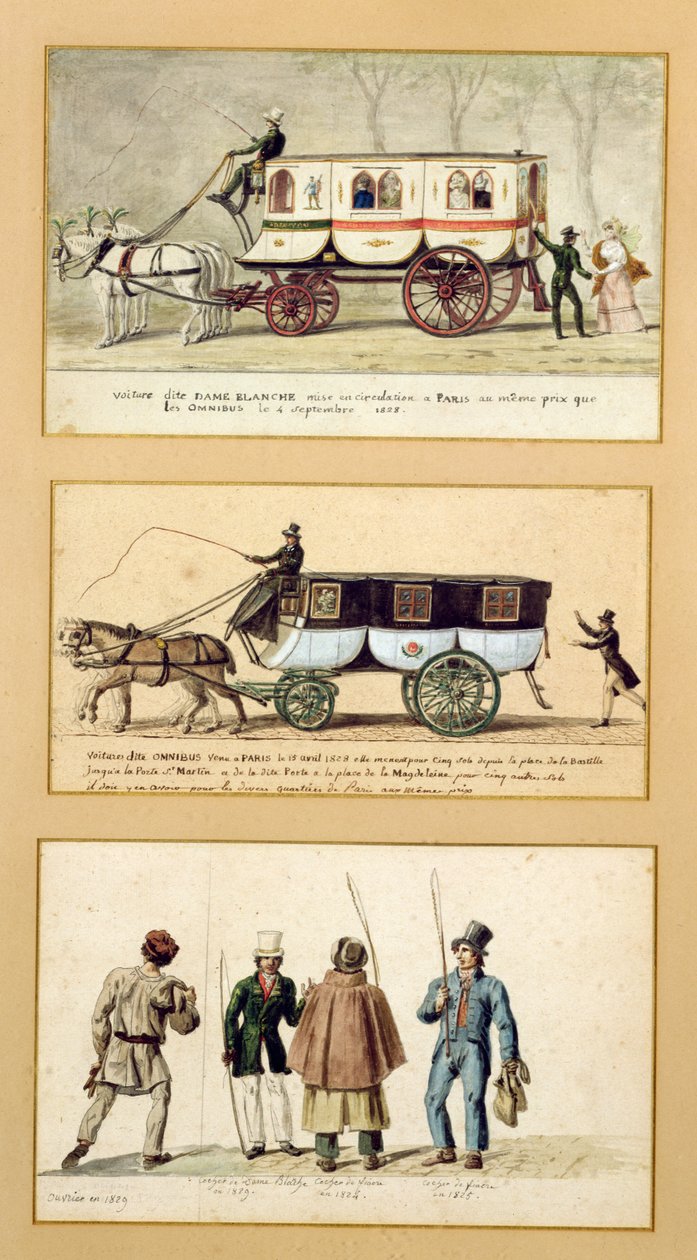 アダムブランシュキャリッジ、オムニバスとドライバー、1815〜30年 作： ピエール・アントワーヌ・ルスール