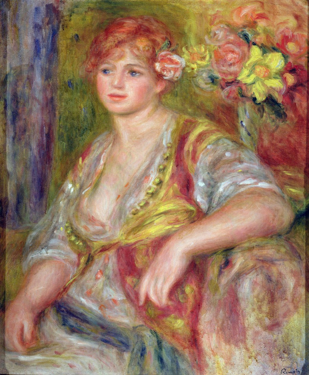 バラのある金髪の女性、1915〜17年頃 作： ピエールオーギュストルノワール