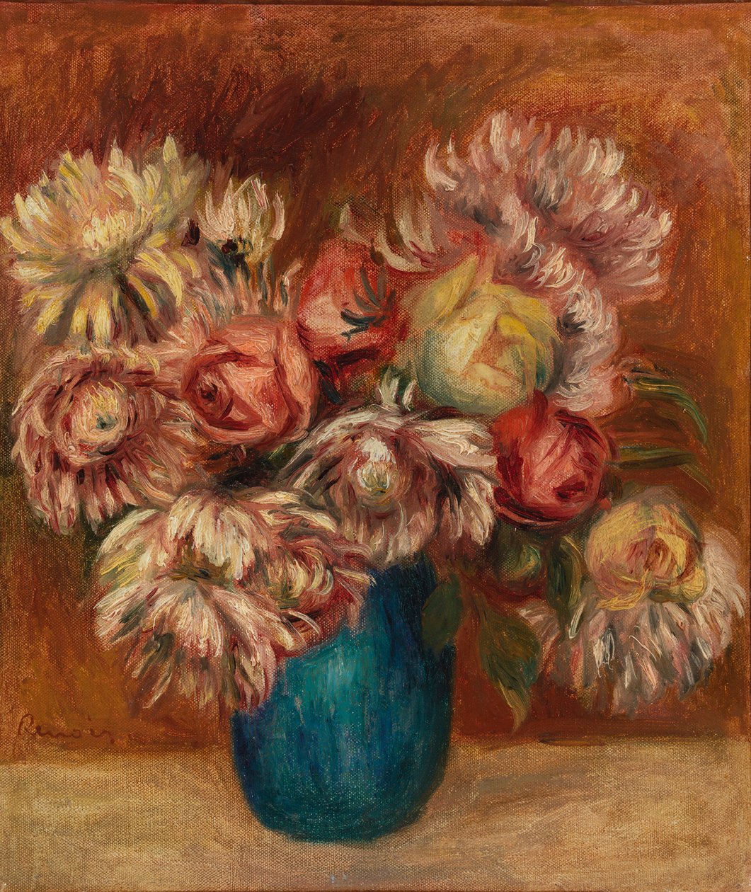 緑の花瓶の花 作： ピエールオーギュストルノワール