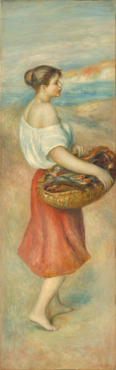 魚の籠を持つ少女、1889年 作： ピエールオーギュストルノワール
