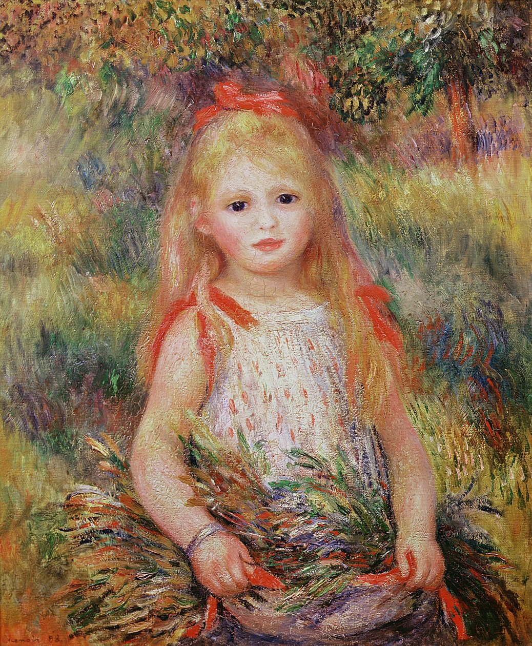 花を運ぶ少女、または小さなグリーナー、1888 作： ピエールオーギュストルノワール