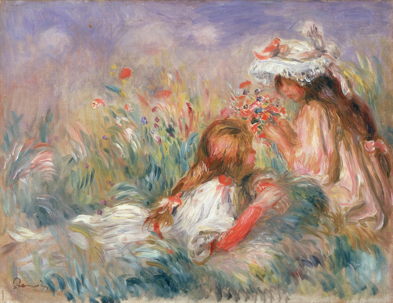 花に座る二人の子供、1900 作： ピエールオーギュストルノワール