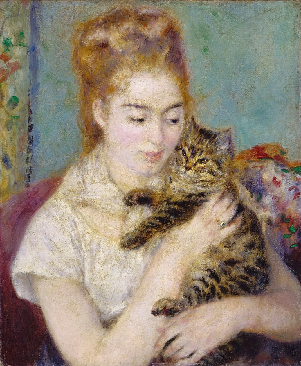 猫を持つ女性 作： ピエールオーギュストルノワール