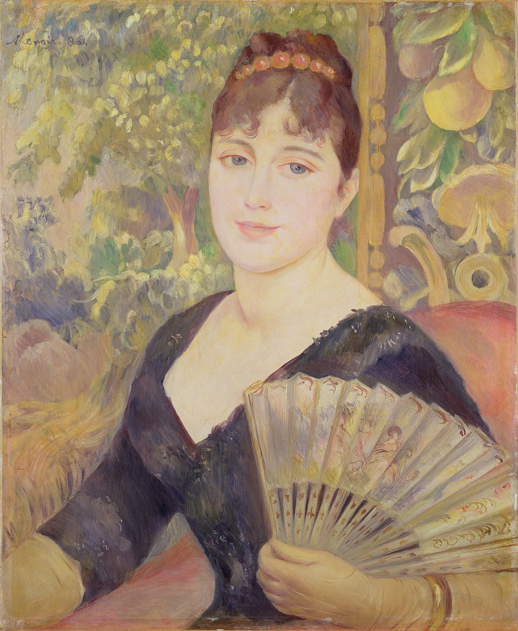 ファンを持つ女性、1886 作： ピエールオーギュストルノワール
