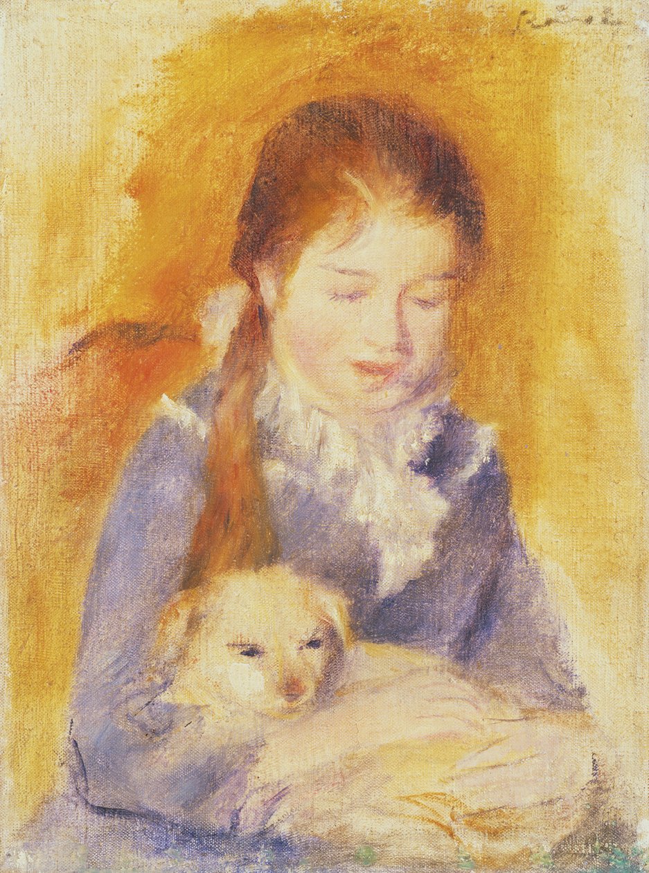 犬を持つ少女、1875年頃 作： ピエールオーギュストルノワール