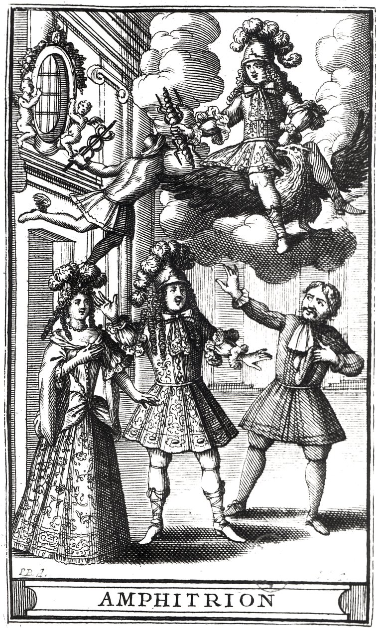 1668年にパリで出版されたジャン・ソーヴ（fl.1660-91）によって彫刻された、モリエール（1622-73）による「アンフィトリオン」の前絵 作： ピエール・ブリサール