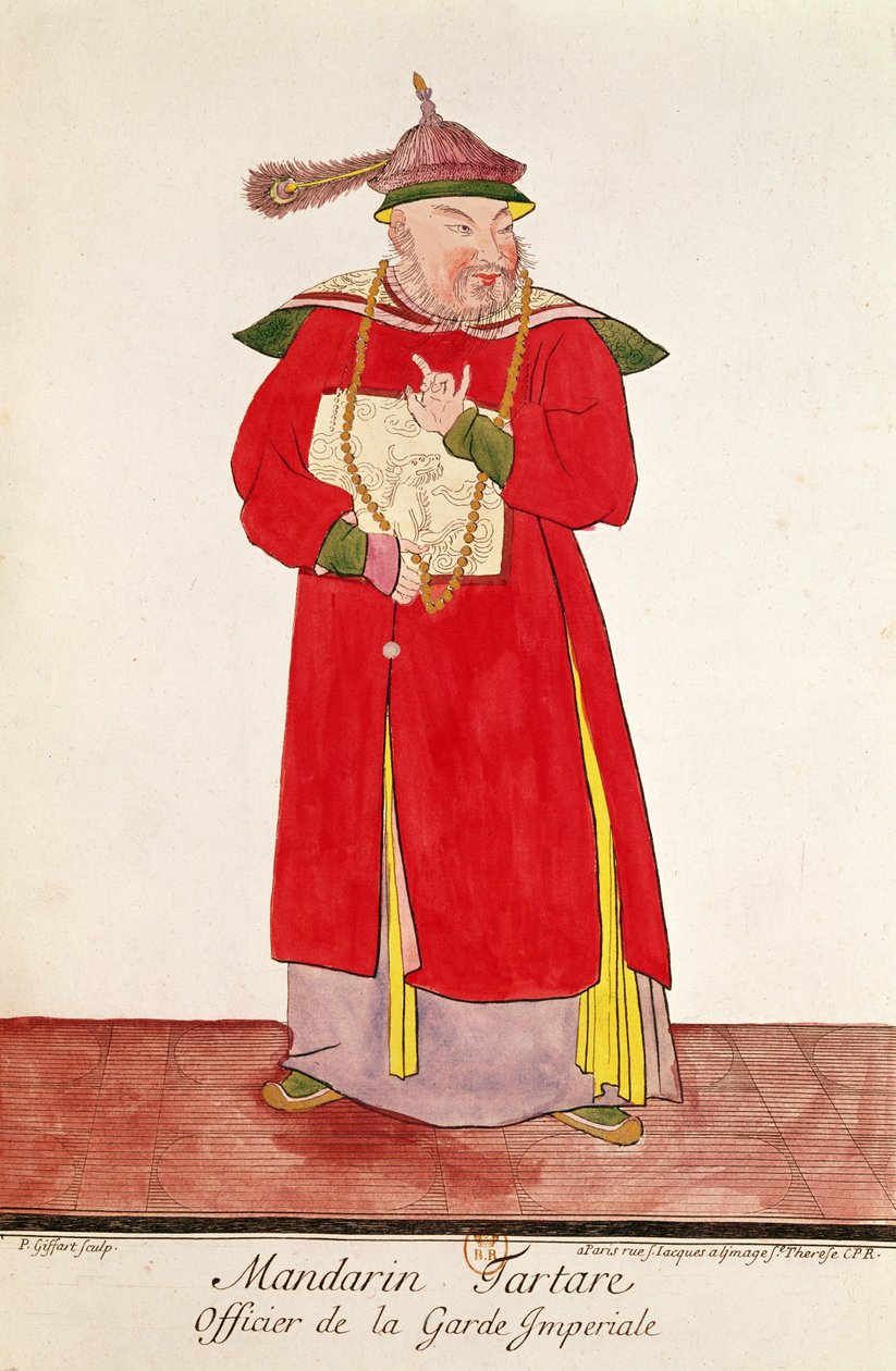 ペレブーベ作「Estat Present de la Chine」（1697年）の帝国衛兵のタルタルマンダリン 作： ピエール・ギファート