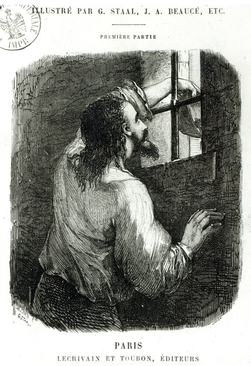 エドモンドダンテスが1845年以降にアレクサンドルデュマ（1802-70）が描いた「モンテクリスト伯」のイラストから、イフ城に投獄されました。 作： ピエール・ギュスターヴ・ユージン・スタール