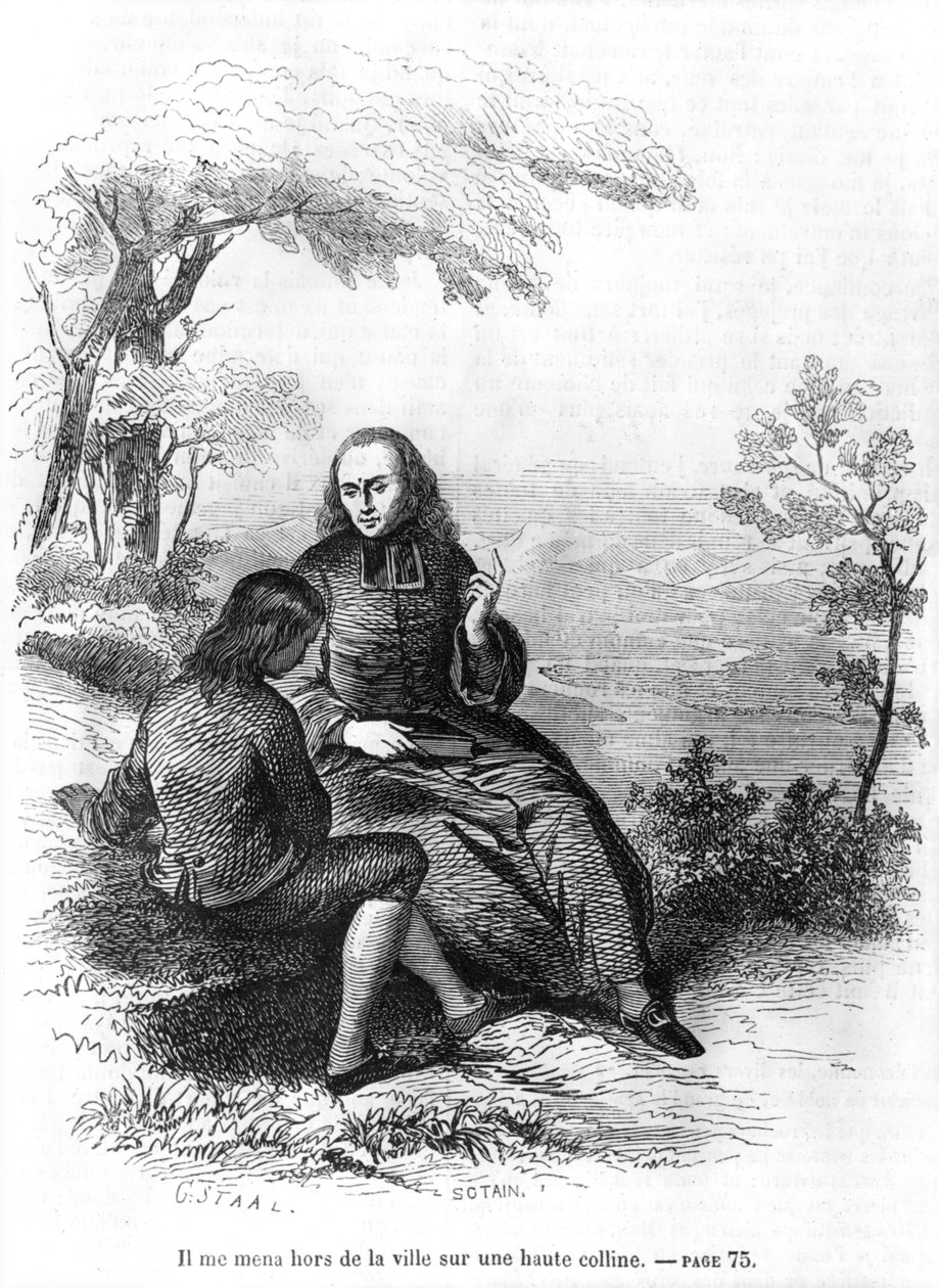 1851年に出版されたNoel Eugene Sotain（b.1816）によって刻まれた、Jean-Jacques Rousseau（1712-78）による「L&39;Emile」のイラスト 作： ピエール・ギュスターヴ・ユージン・スタール