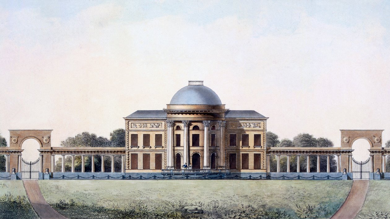 1827年に発行された「オランダ王国の最も注目すべき記念碑、建造物、家々の選択」のブリュージュ近郊のシャトードサンアンドレ 作： ピエール・ジャック・ゲブエル