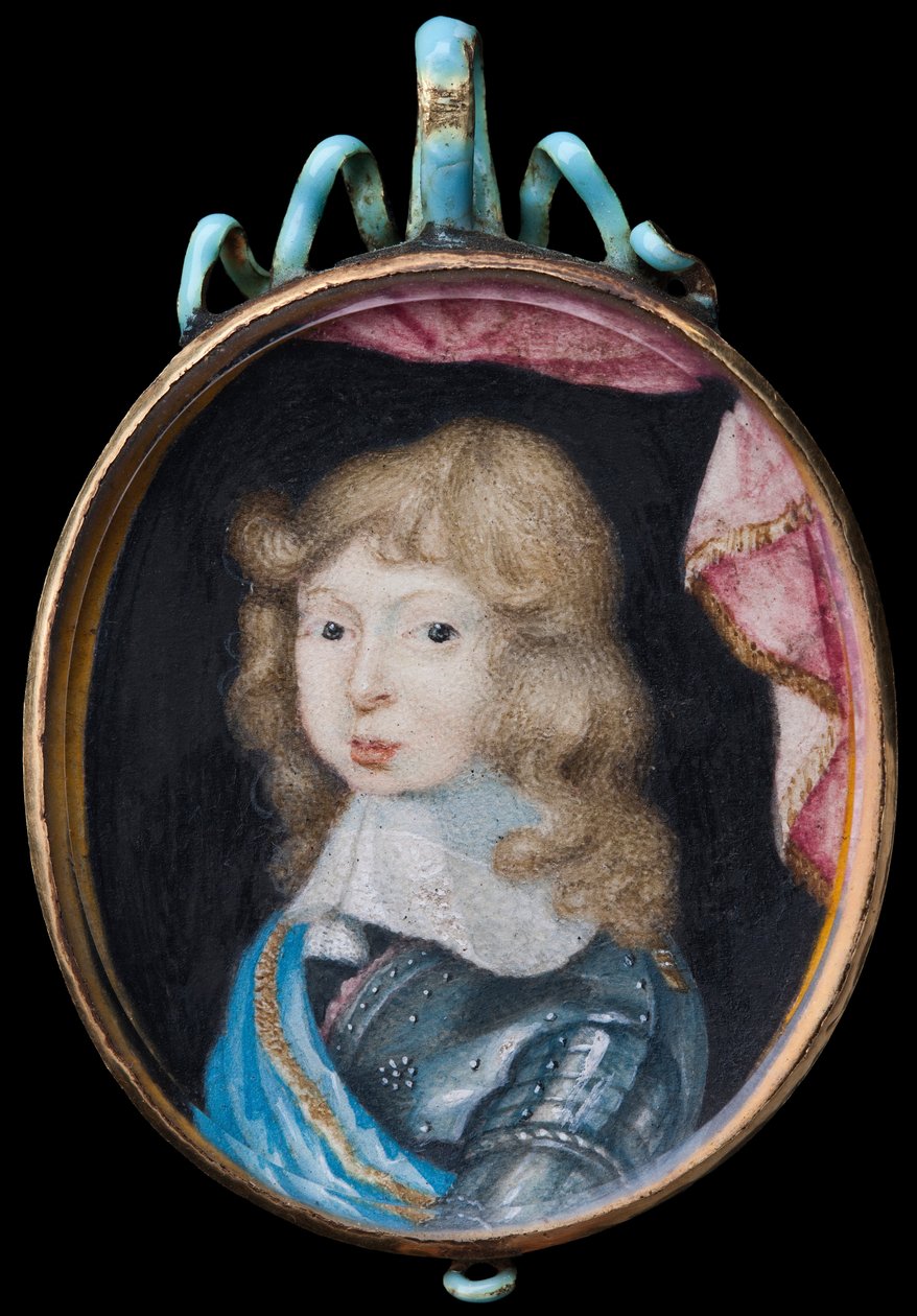 子供の頃の1660〜1697年のスウェーデン王チャールズ11世のミニチュアポートレート 作： ピエール・シニャック