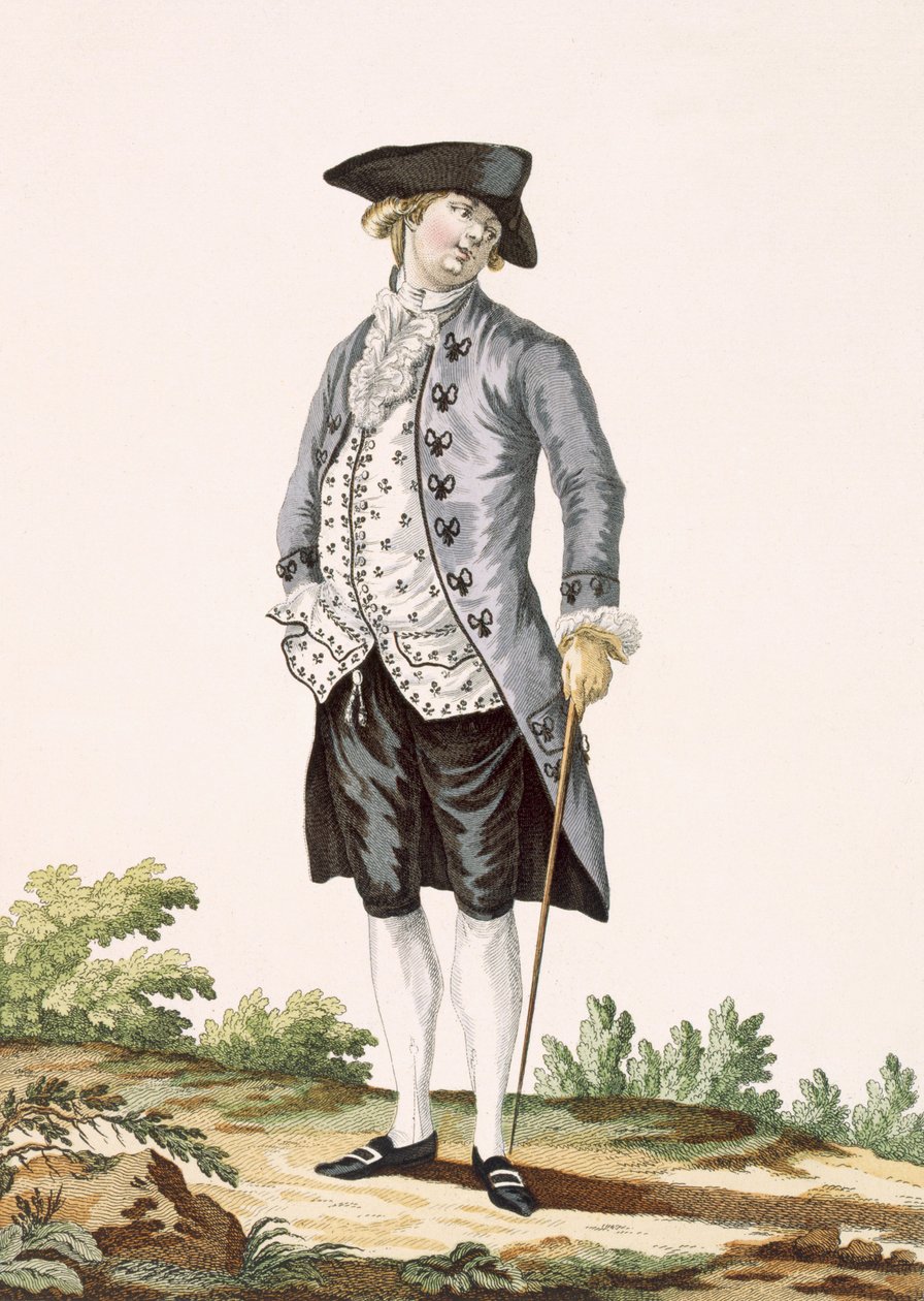 Voysardによって刻まれた灰色のウォーキングスーツの紳士、「Galeries des Modes et Costumes Francais」c.1778-87からのプレートno.162 作： ピエール・トーマス・ル・クラーク