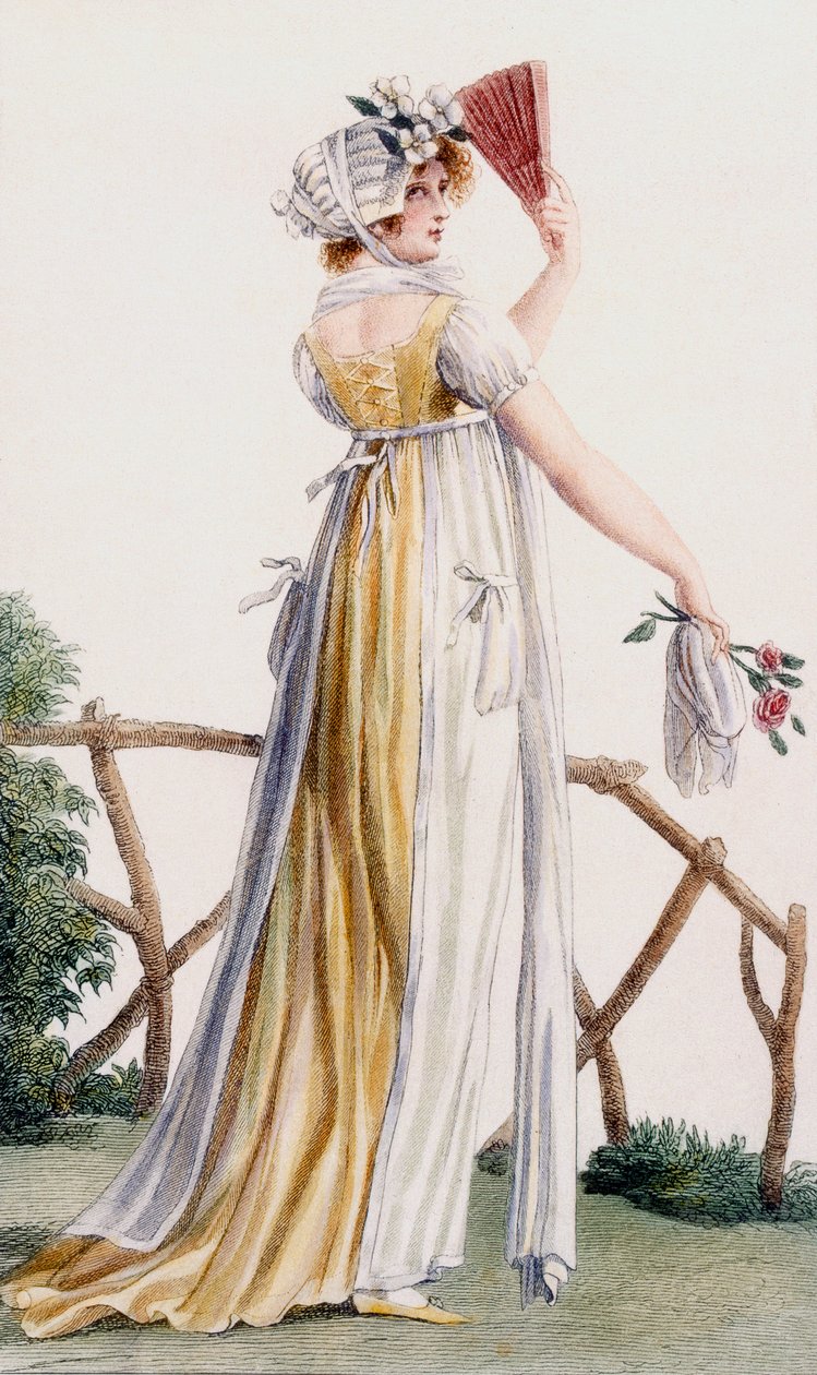 カントリースタイルのレディースドレス、「Journal des Dames et des Modes」のイラスト、1799年 作： ピエール・ド・ラ・メザンゲレ