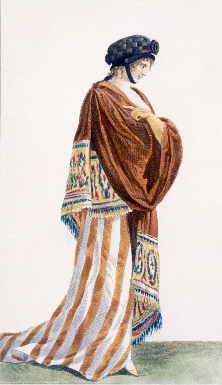 ベルベットショール付きレディースドレス、「Journal des Dames et des Modes」のイラスト、1799 作： ピエール・ド・ラ・メザンゲレ