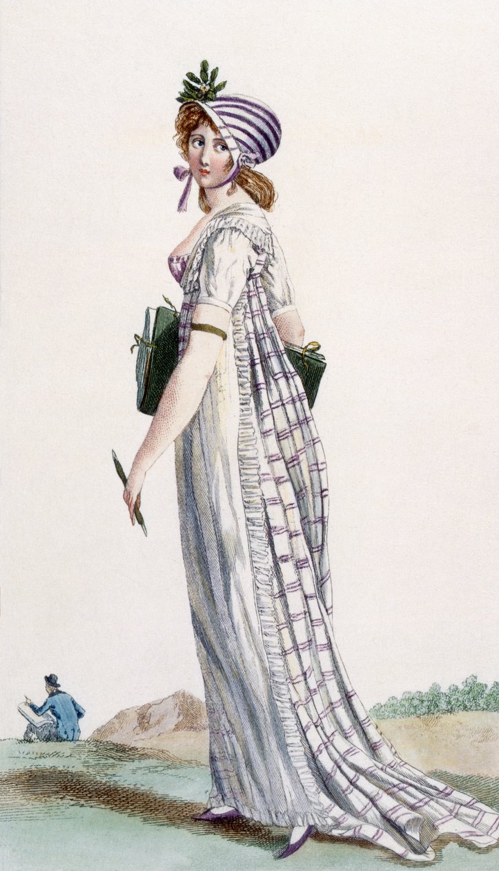 レディースウォーキングドレス、「Journal des Dames et des Modes」のイラスト、1800 作： ピエール・ド・ラ・メザンゲレ
