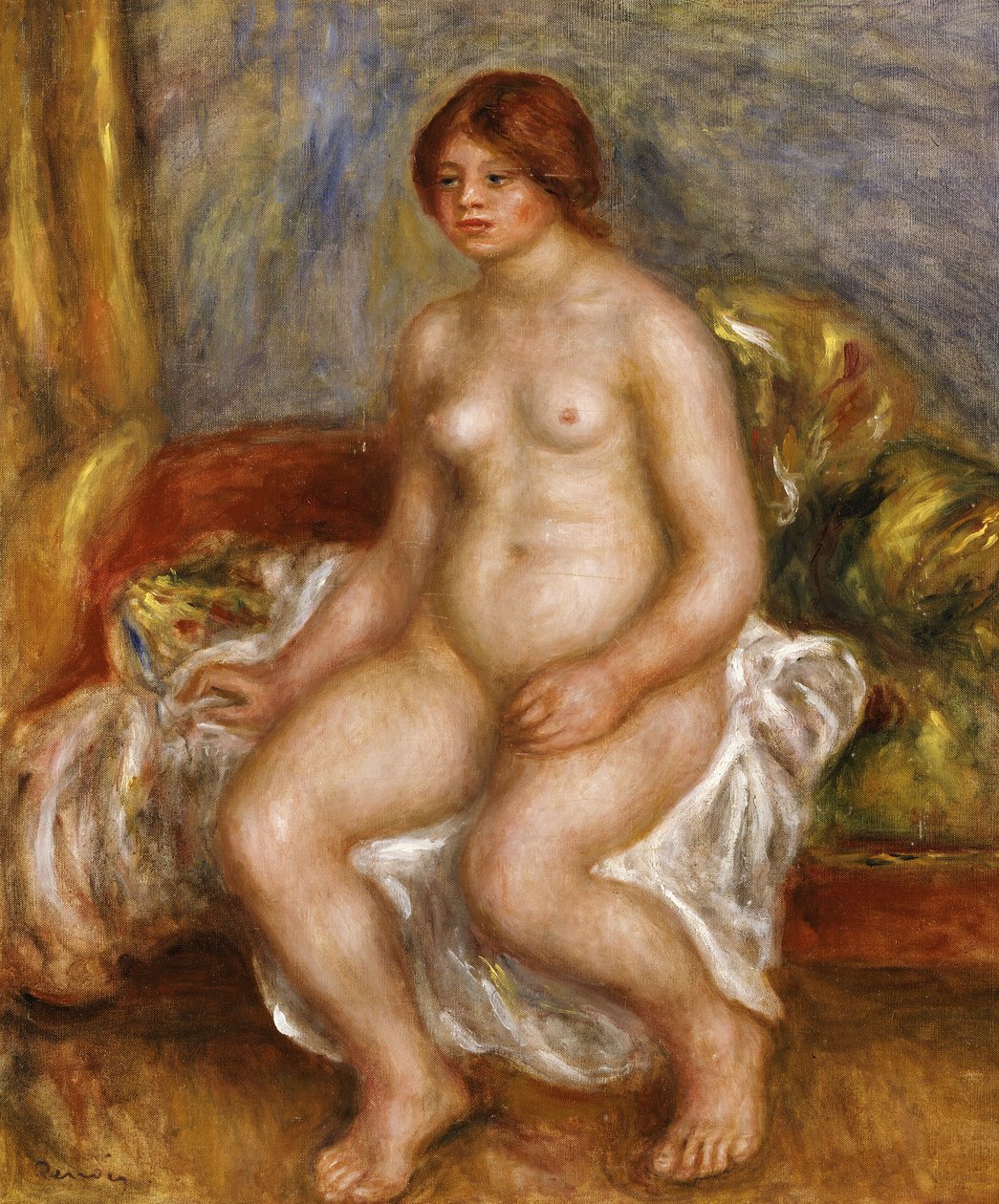 緑のクッションのヌード女性、1909 作： ピエールオーギュストルノワール