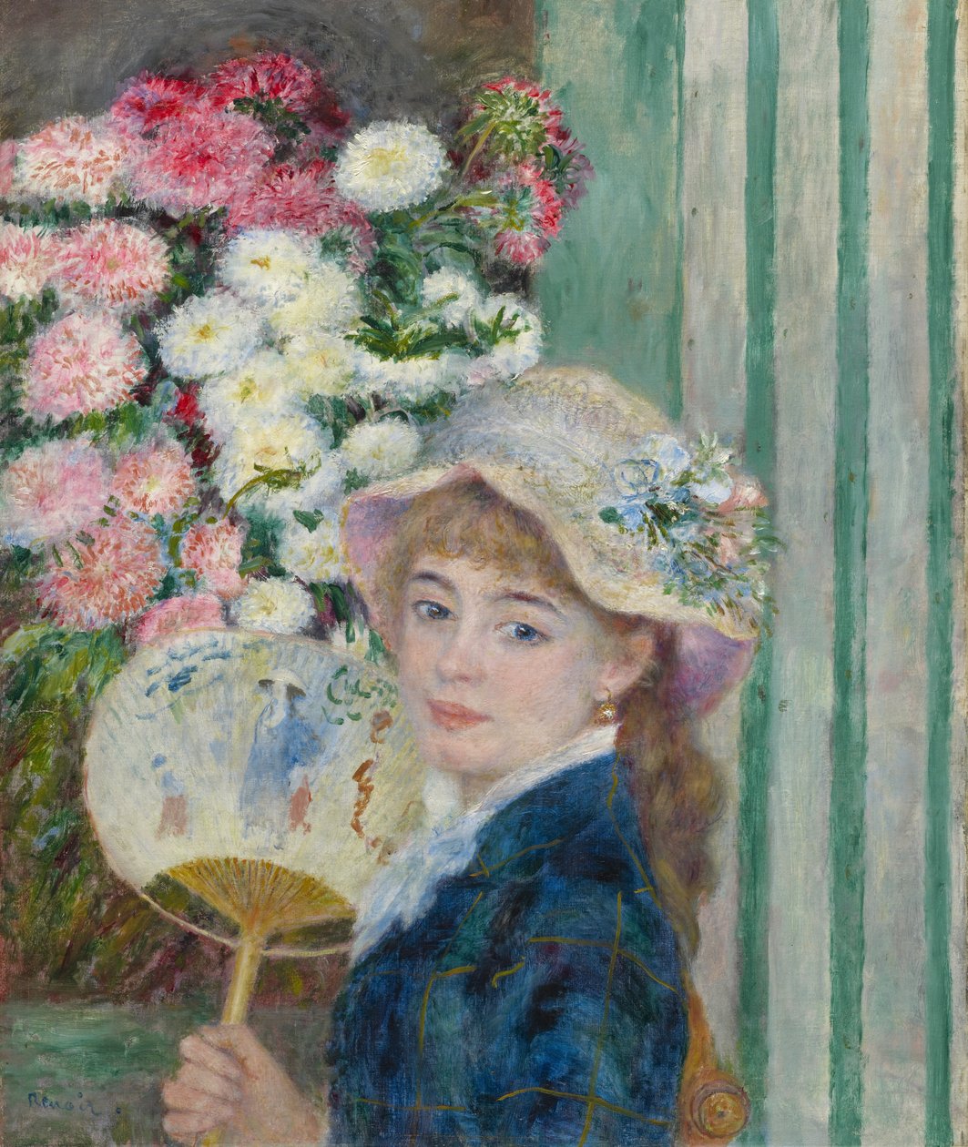 ファンを持つ女性、c.1879 作： ピエールオーギュストルノワール