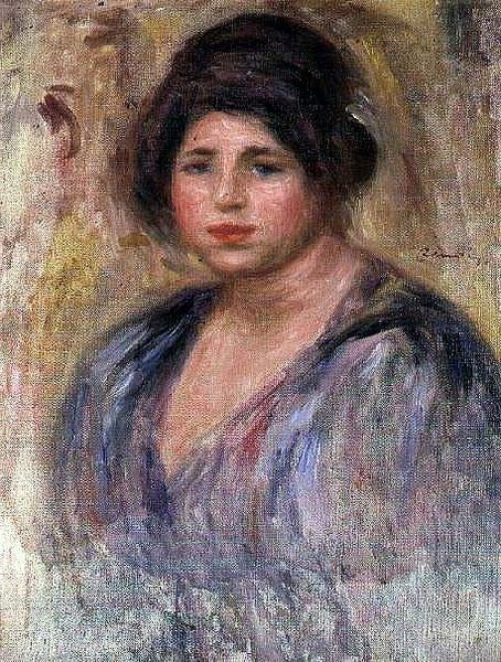 毛皮の帽子をかぶった若い女性 作： ピエールオーギュストルノワール