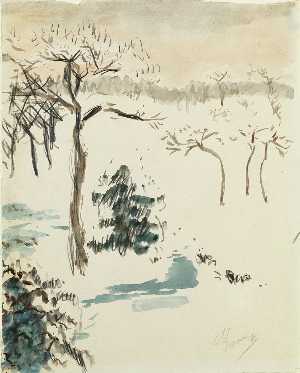 冬の風景、1910年（紙と鉛筆） 作： ピエール・ボナール