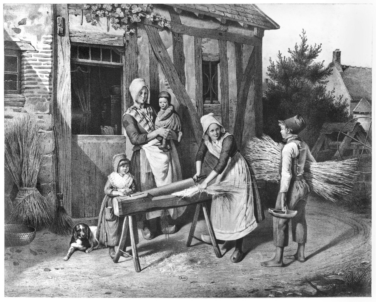 麻の破壊、1830年頃 作： ピエール・デュバル・レカマス