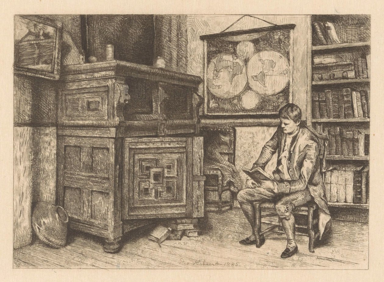 インテリアで読書する男性 作： Piet Verhaert