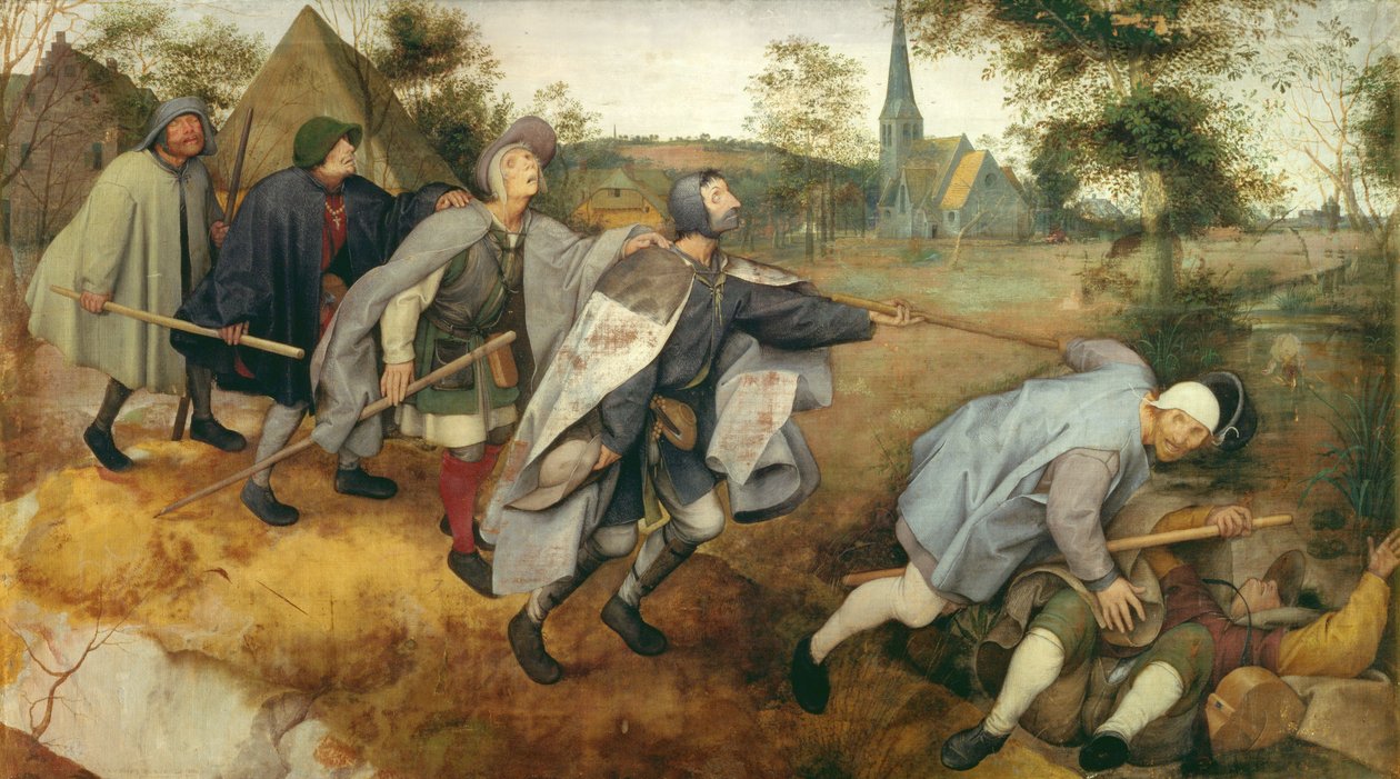 盲人のたとえ話、1568年（キャンバス上のテンペラ） 作： ピーター・ブリューゲル長老