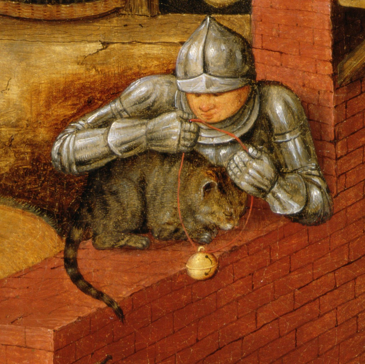猫にベルをかける騎士、「フランドルの箴言」の詳細（67235の詳細） 作： ピーター・ブリューゲル・ザ・ヤング