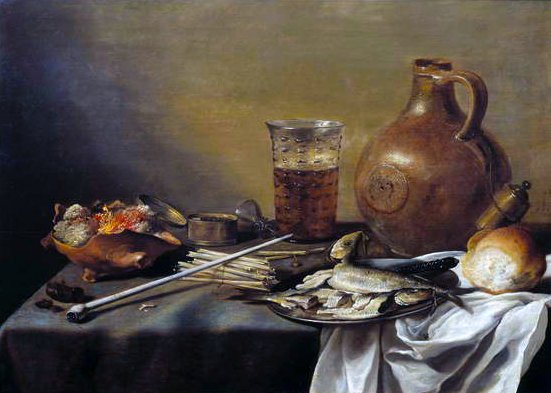 ビールのグラスのある静物、1644 作： ピーター・クレエス