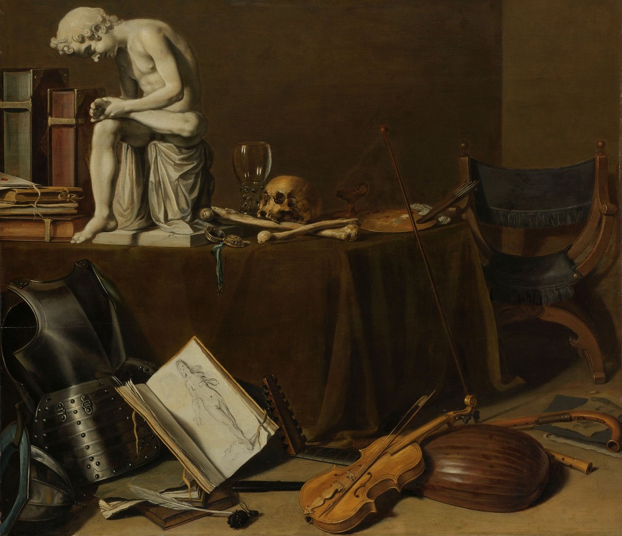 Vanitas Still Life with the Spinario、1628（パネルに油彩、高さ71.5cm×幅80.5 作： ピーター・クレエス