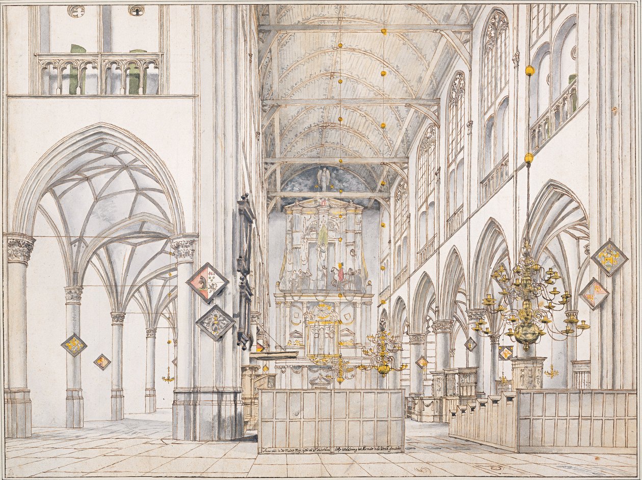 1661年、アルクマールの聖ローレンス教会（Groote Kerkまたは大教会）の内部 作： ピーター・ヤンズーン・セーンダム