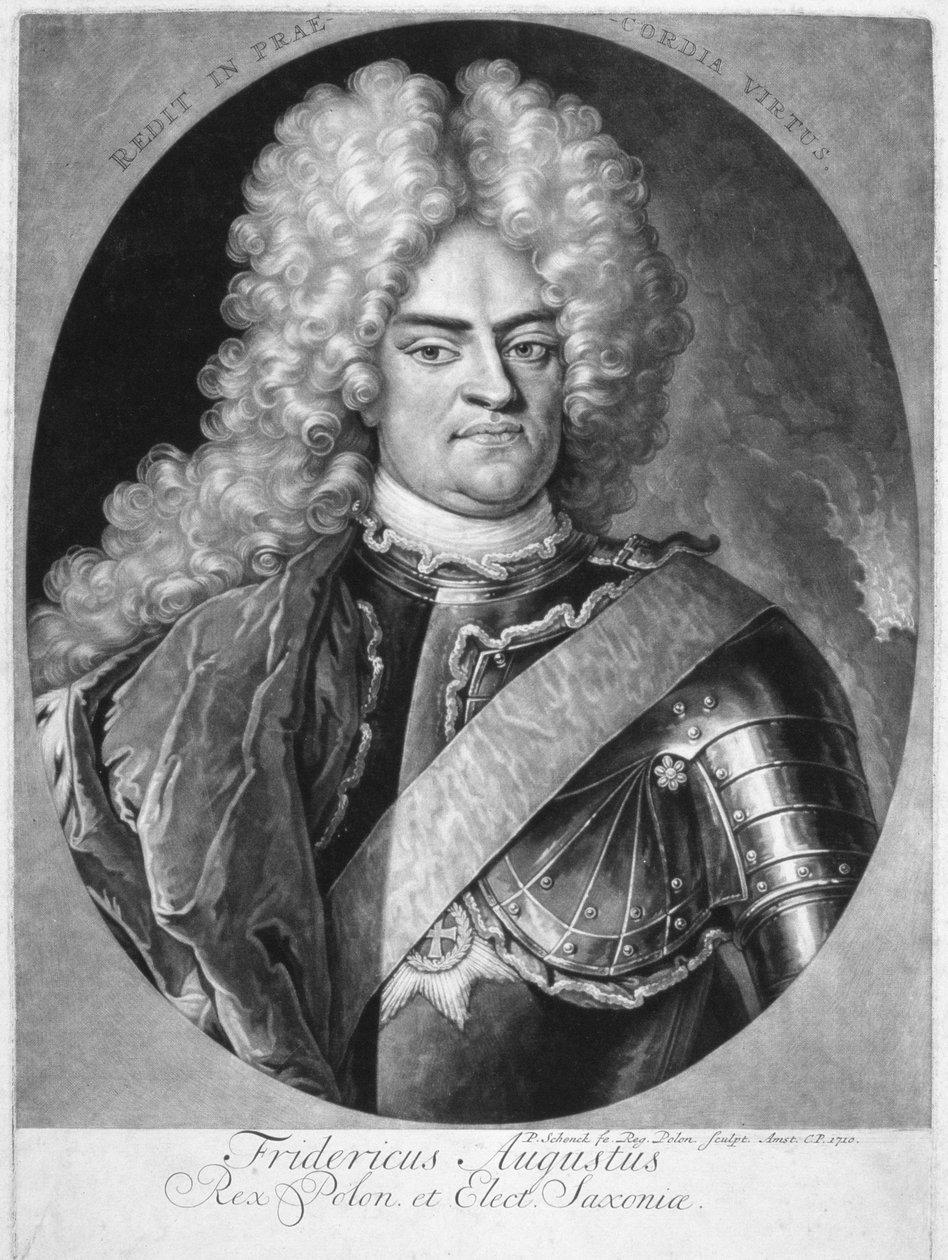 アウグストゥス2世（1670〜1733年）、ポーランド王、1710年 作： ピーター・シェンク